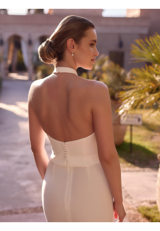 Bianco Evento E500 – Top de novia halter en crepé elástico marfil