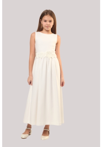 Miolilou Jada Vestido de comunión con cinturón de flores marfil ()