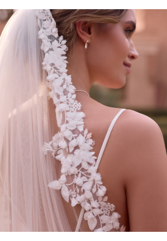 Bianco Evento S534 – Velo de novia en tul marfil, 170 cm