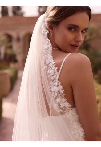 Bianco Evento S535 – Velo de novia en tul marfil, 250 cm