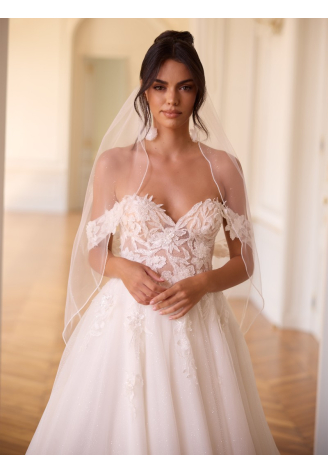 Bianco Evento S548 – Velo de novia en tul marfil, 110 cm