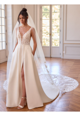 Bianco Evento S550 – Velo de novia en tul marfil, 350 cm ()