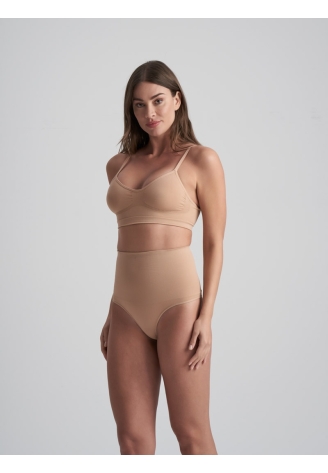 BYE BRA Seamless | Tanga de Cintura Alta Sin Costuras Beige ()