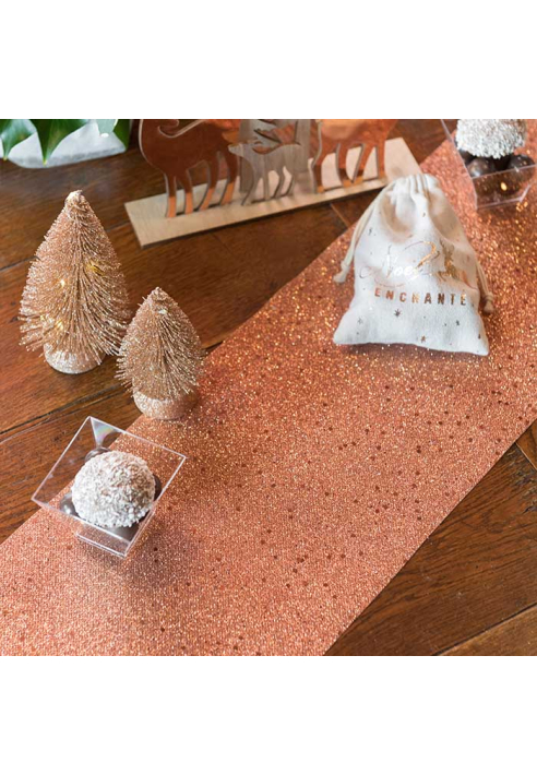 Santex 7036-20 -Sendero de mesa Glitter Rosa Dorado