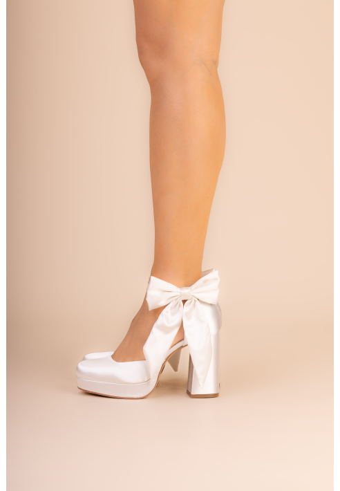 The Perfect Bridal Company River-Ivory Clips para zapatos con lazo grande en satén marfil ()