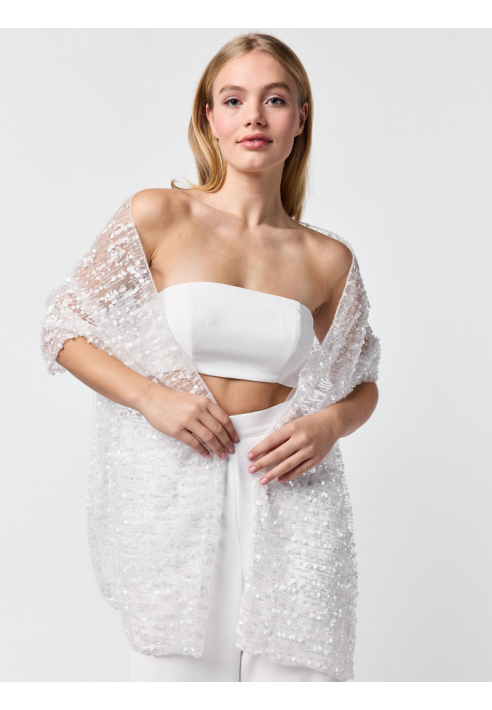 Poirier ST-75320 Ivory - Estola con piedras y lentejuelas ()