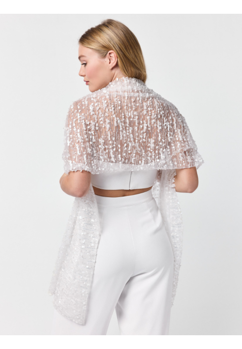 Poirier ST-75320 Ivory - Estola con piedras y lentejuelas