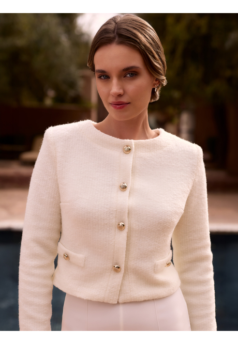 Bianco Evento E494 – Chaqueta de novia en punto, marfil ()