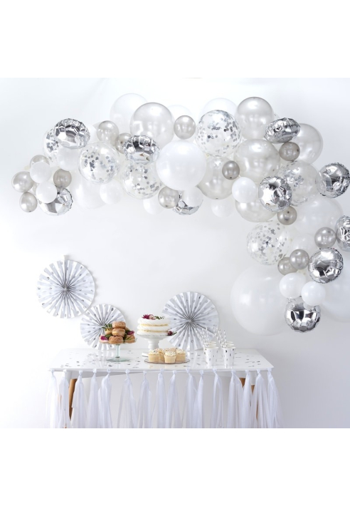 Ginger Ray BA-302 Balloon Arch - Arco de Globos Plateado y Blanco ()