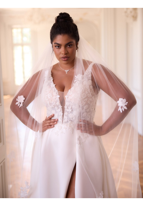 Bianco Evento S529 – Velo de novia en tul marfil, 250 cm