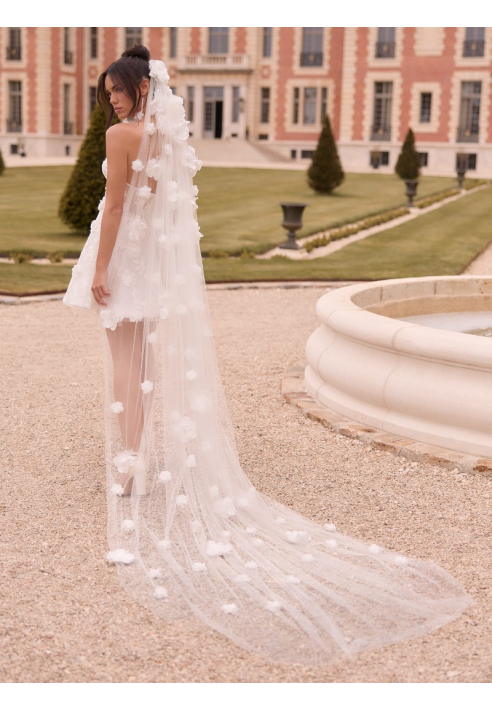 Bianco Evento S546 – Velo de novia en tul marfil, 300 cm