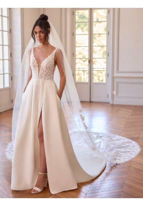 Bianco Evento S550 – Velo de novia en tul marfil, 350 cm ()