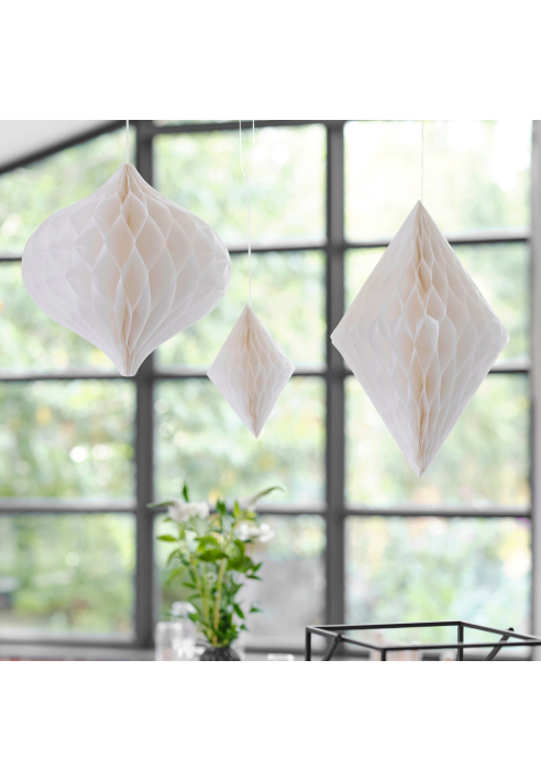 Ginger Ray BW-435 Adornos colgantes de papel en forma de nido de abeja blanco ()