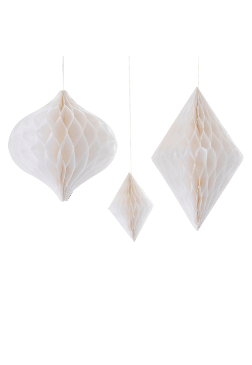 Ginger Ray BW-435 Adornos colgantes de papel en forma de nido de abeja blanco