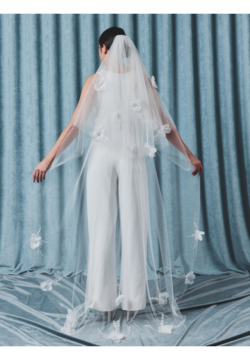  S75512-210-2 Velo con flores 3D y perlas