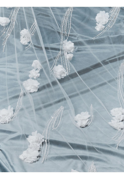  S75516-300-1 Velo con flores 3D y perlas