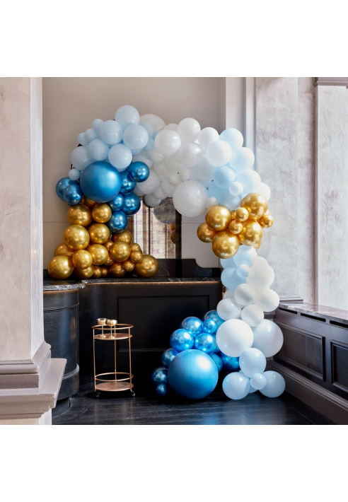 Ginger Ray BA-323 Ballon-Arch- Arco de Globos Azul y Cromo Dorado