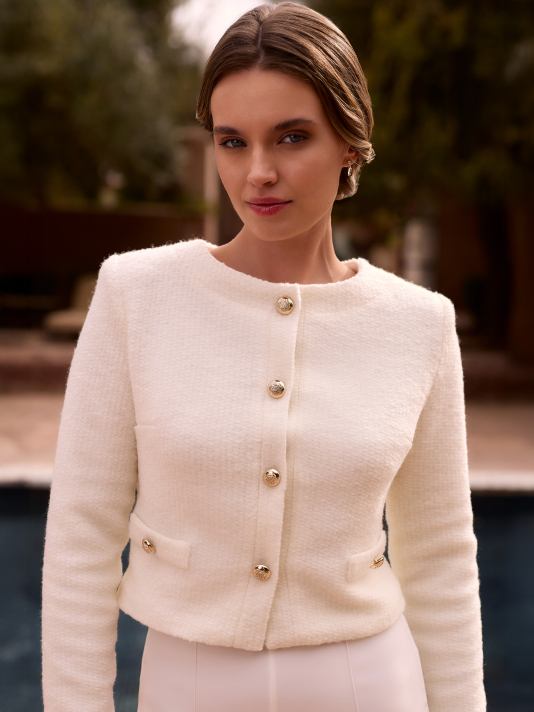 Bianco Evento E494 – Chaqueta de novia en punto, marfil main product photo