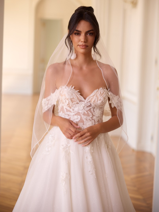 Bianco Evento S548 – Velo de novia en tul marfil, 110 cm main product photo